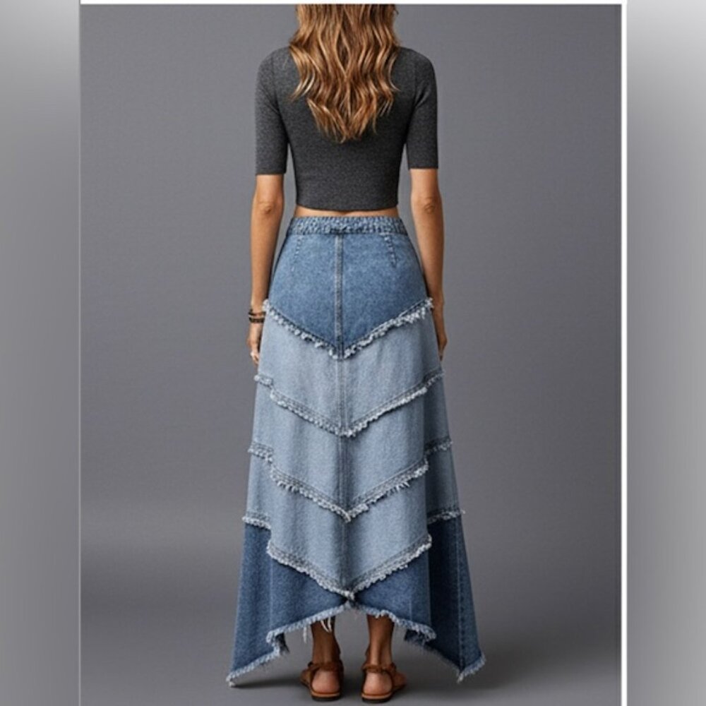 Long Denim Patchwork Skirt - Picture 5 of 8
